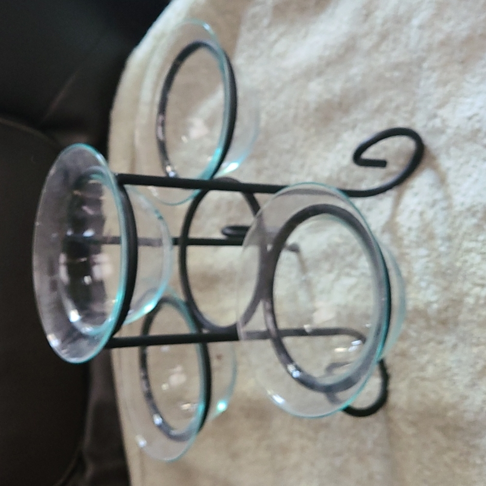 Vintage Black Wrought Iron Stand With Four Lucite Cups